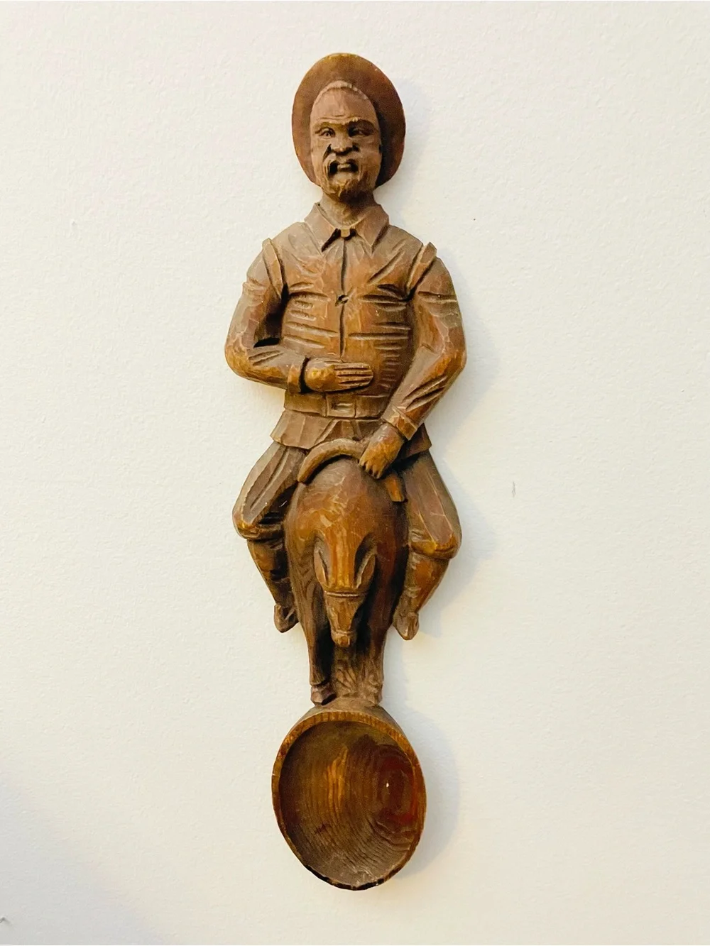 Sancho Panza riding his donkey-Spanish-vintage 1970’s-wood hand carved-wall hang